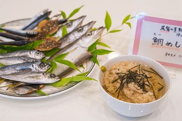 Breakfast with dried fish and sea bream rice